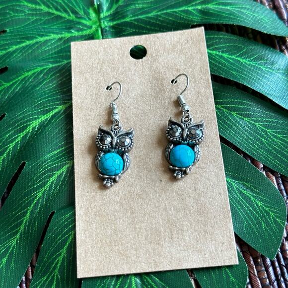 BOGO FREE OWL TURQUOISE EARRINGS DANGLY - Picture 1 of 6